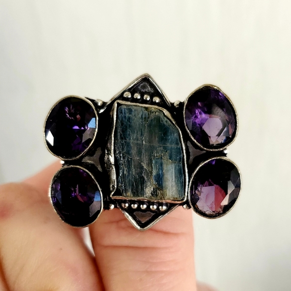 New Natural Kyanite & Amethyst 925 Silver Ring. - Picture 8 of 8